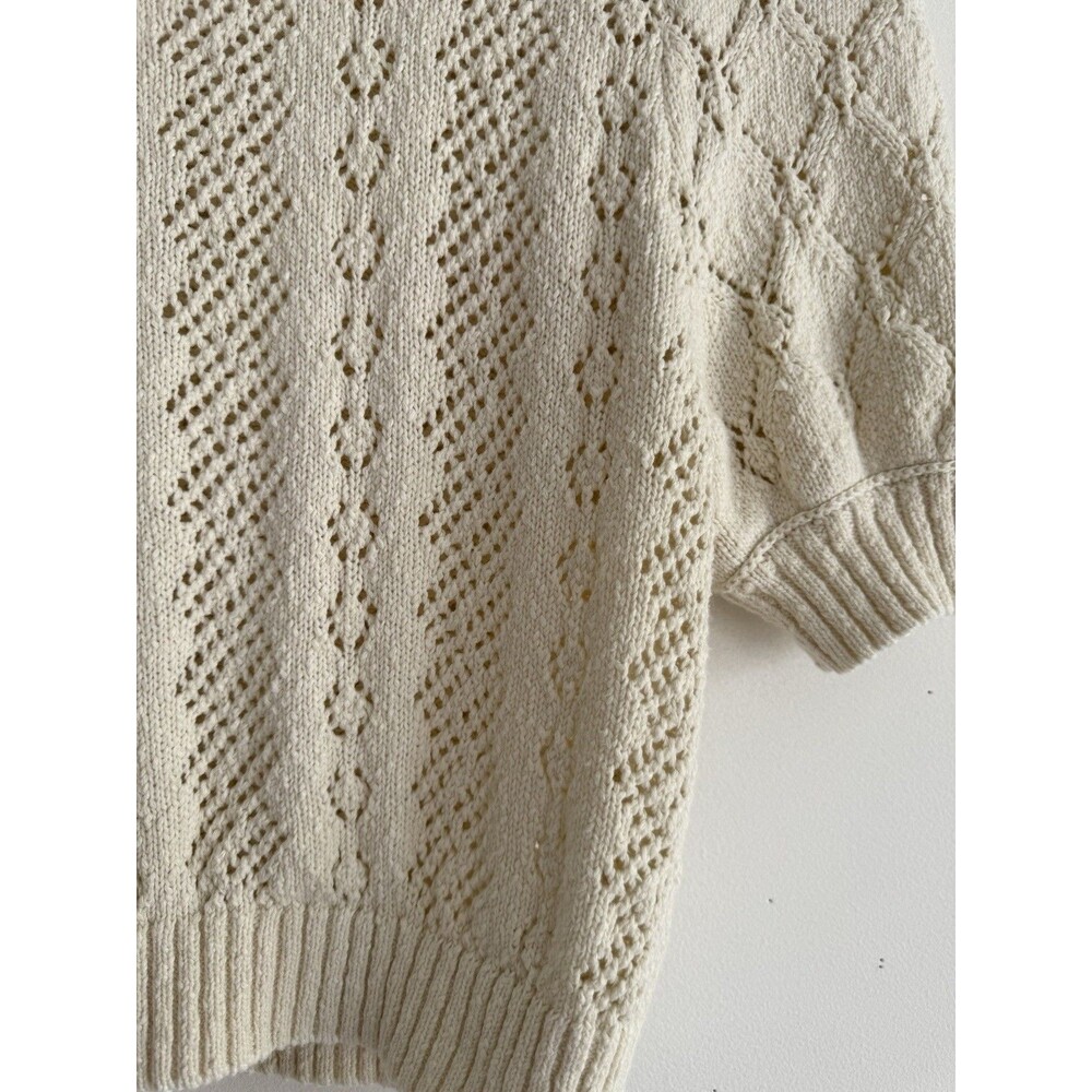 ✿ Free People Crochet Knit Sweater Top Cream Short Sleeve Boho Urban Outf
